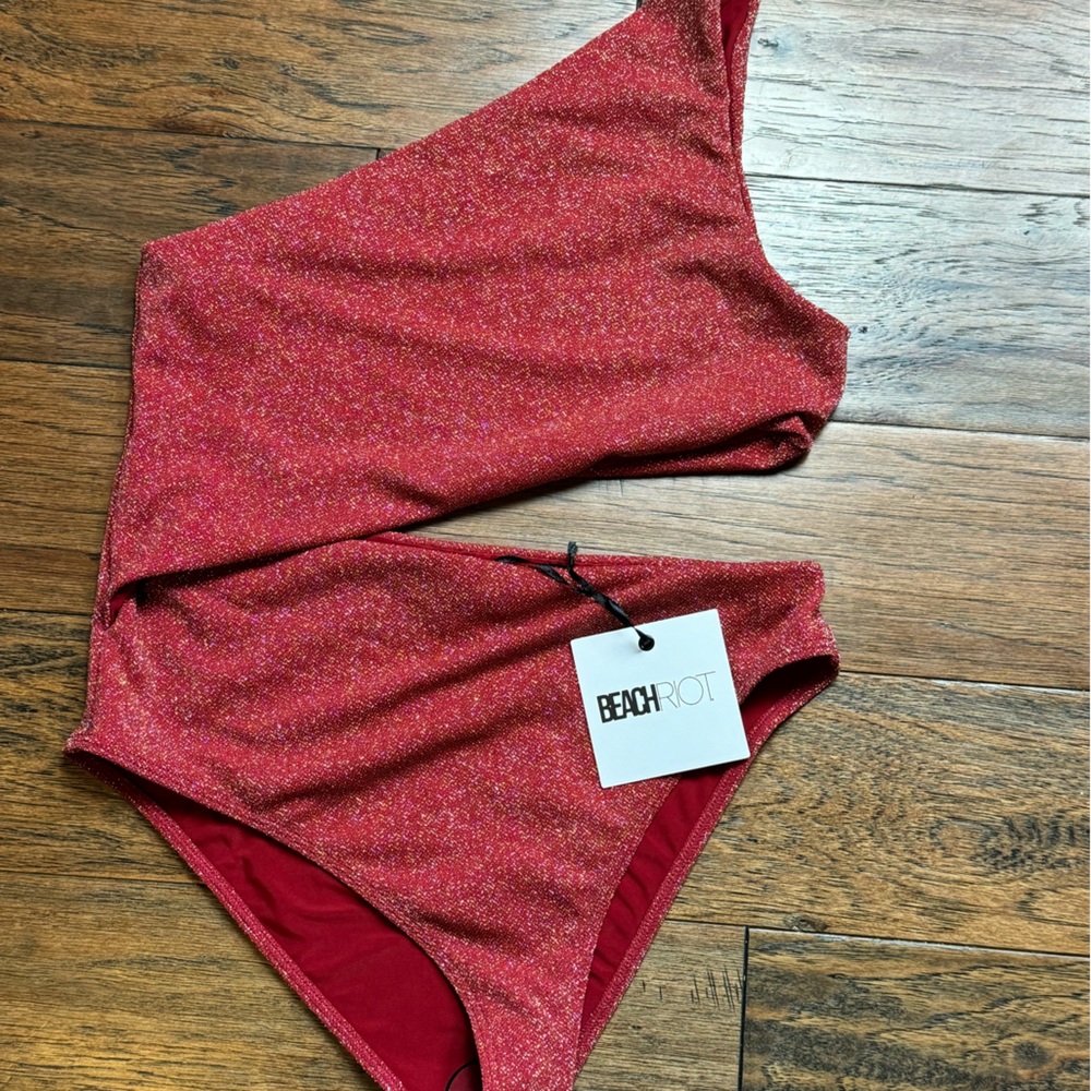 Beach Riot Cut Out Red Sparkles Swimsuit Size XL BeachRiot